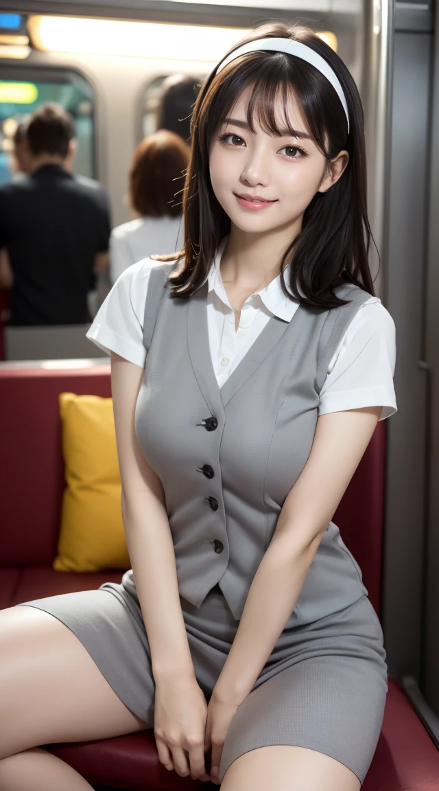 (((オフィスレディ、OL、office lady、formal clothes、gray vest)))、(((white horseshoe-shaped hairband)))、sexy,formal ,in the bank,vivid color panty,high heel、(((full body,including legs)))、Dressed up、(Photo real:1.4)、(A hyper-realistic:1.4)、(Photorealistic:1.3)、 (gentle lighting: 1.05)、(Improve the lighting quality of your video:0.9)、32 k、 1Girl、30 years old girl、photorealistic lighting、Back lighting、Facial Lights、Ray Trace、(bright:1.2)、(Increase quality:1.4)、 (best quality real texture skin)、Fair eyes,Delicate and delicate face、 (tired and sleepy and satisfied : 0.0), Close-up of the face, dark gray shirt [boton gap 1:5],very tight gray shirt ,((([see through shirts:1.2], {erect nipples、covered nipples ))), gray mini skirt , (Bodyline mood improvement:1.1)、Glossy skin、wavy hair,pornostar、韓国アイドル、乃木坂アイドル、Sculptural Idol Pose、little smile,blush,Beautiful actress、Neat woman,whole body, and spread the legs apart, small breasts,(perfect row of teeth),slender waist and hip,beautiful long legs,(full shot)、((8heads tall)、(((誘惑している、恥ずかしい)))、random dynamic pose,(eye shadow),(red cheek、red lips),Super Clean Night View、night time、blush,little smile,(((full shot)))、a little open the legs apart、sitting down on the desk,(((in the luxury night office)))