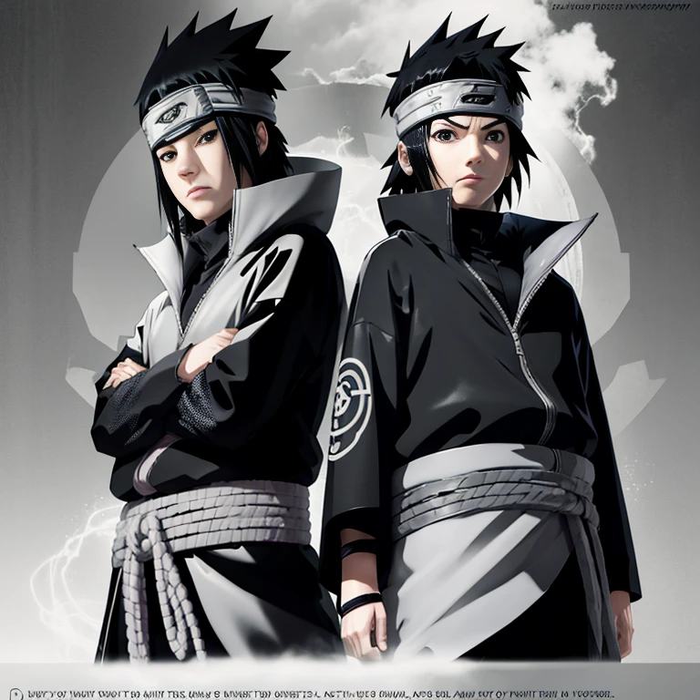 Make the image of Sasuke Uchiha how is it in the manga, image, in black and white and black jacket