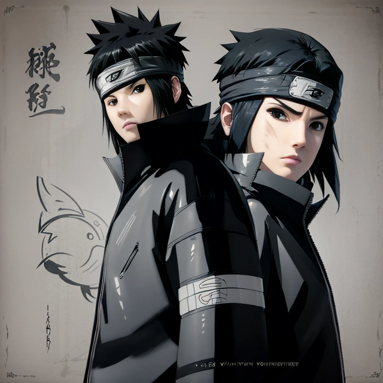 Make the image of Sasuke Uchiha how is it in the manga, image, in black and white and black jacket