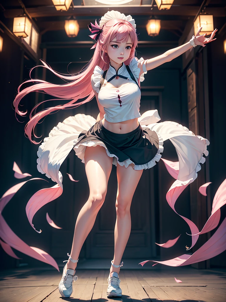 girl,Young,(masterpiece,Highest quality),Street,Completely naked,Bare shoulders、Gal、Pink Hair、smile、passionate、long hair、(Underboob),Big Breasts,Cleavage,(stomach),Mini tube top、looking at the camera、shoes、(Ultra Micro Mini Pleated Skirt),solo、Are standing、barefoot,