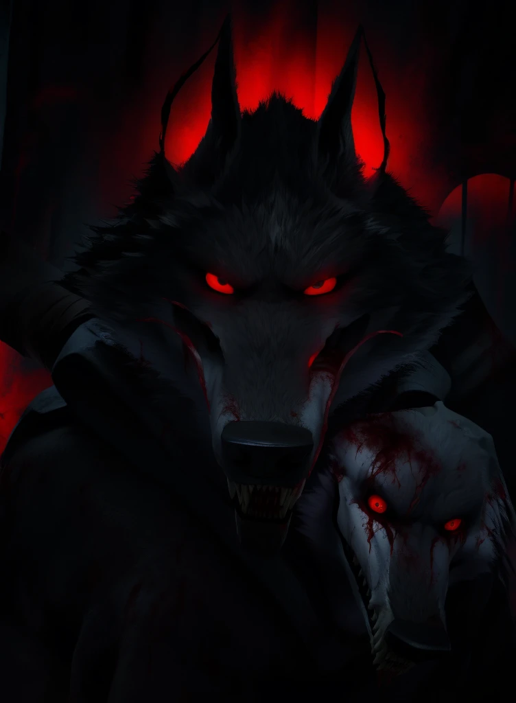 death wolf with blood-covered teeth is staring at you inside your room while you sleep, a horror movie scene filled with blood, the soul hunter. (best quality, 4k, highres, masterpiece:1.2), ultra-detailed, (realistic: 1.37), dark atmosphere, intense shadows, hauntingly vivid colors, eerie lighting, chilling ambiance, gothic horror, suspenseful, blood-soaked, bone-chilling, fear-inducing, terrifying, atmospheric, macabre, supernatural presence, menacing, eerie silence, nightmarish setting, heart-pounding, hair-raising, bone-chilling, bone-chilling suspense, bone-chilling terror, goosebumps-inducing, spine-tingling, pulse-pounding, hair-raising, adrenaline-pumping.