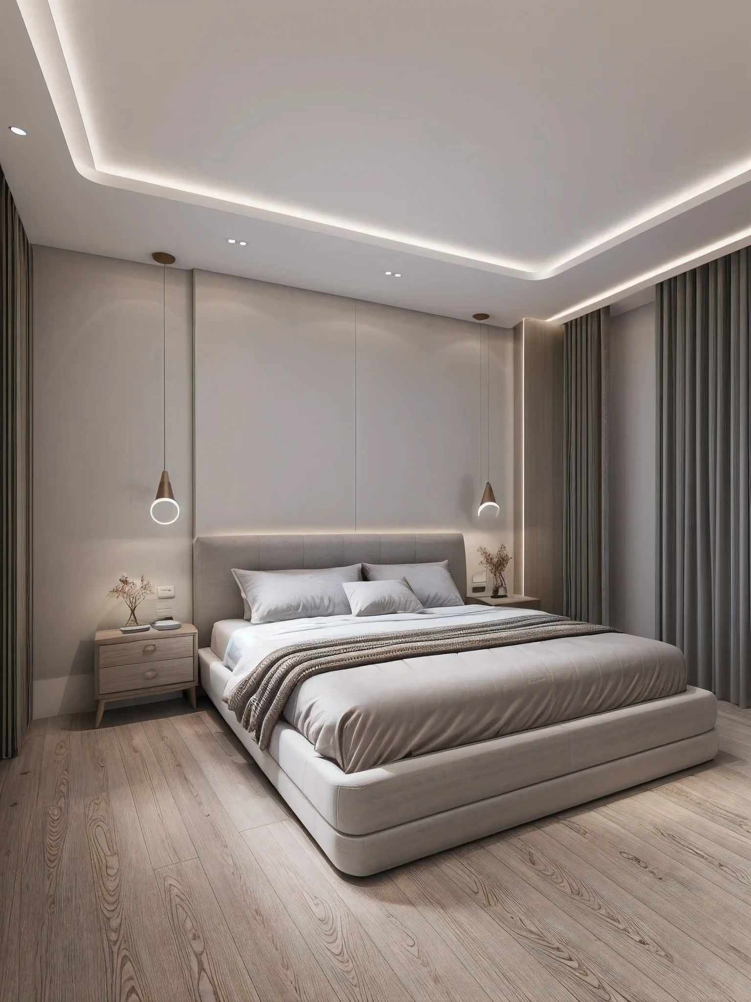 Bedroom design, Modern interior, flat walls, Glossy wood flooring, Daylight, Cinematic lighting, Dynamic lighting, Real photos taken with a professional camera, rendered by Unreal Engineer 5, high quality, 8K resolution, full HD, extremely detailed, arch daily.com, Award-winning design.