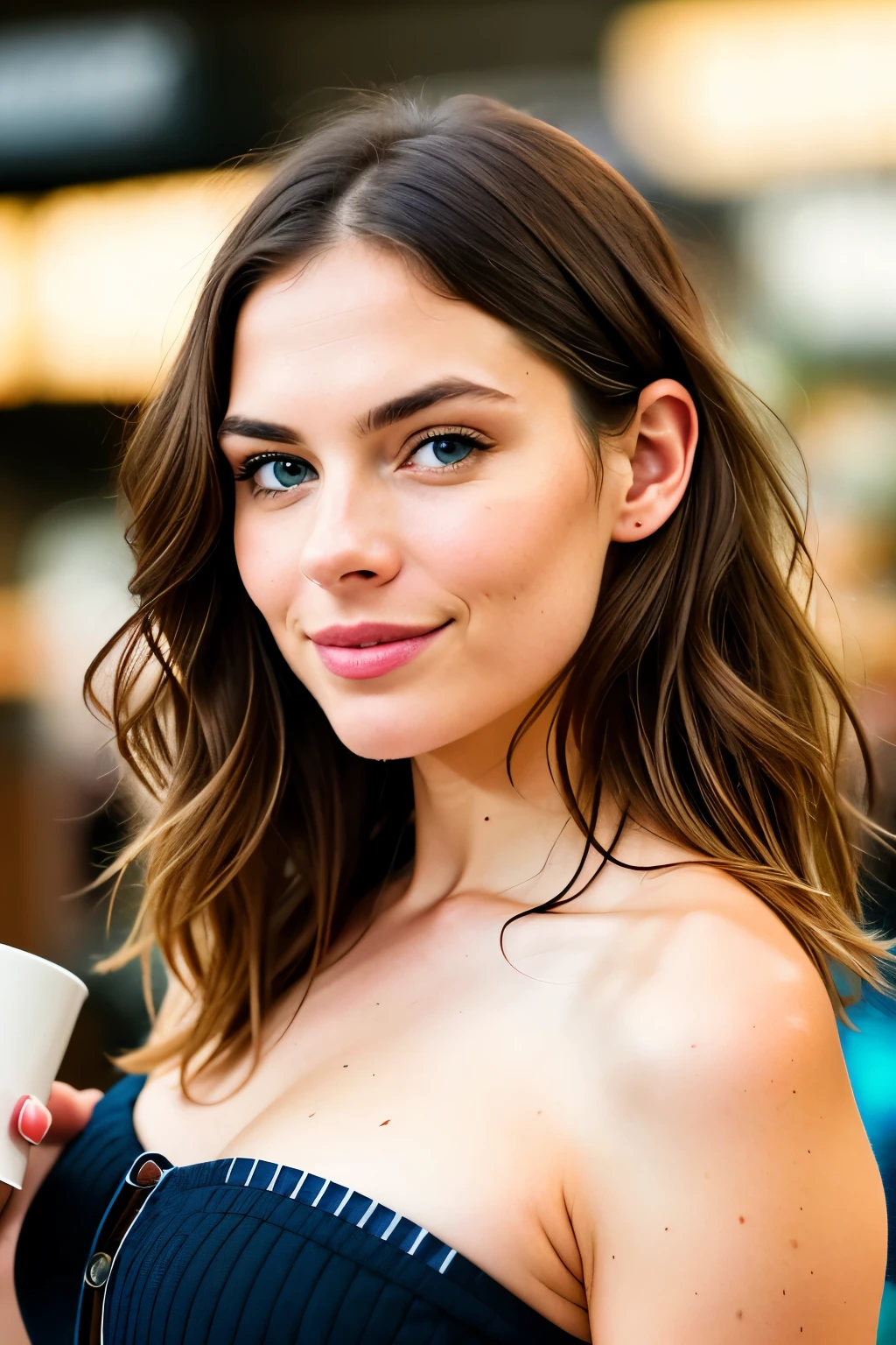 Coffee cup in hand, realistically rendered in high-definition PNG format, intricately detailed with a neatly placed handle and steam gently rising, 30-year-old barista with an attentive expression, wavy brown hair, bright blue eyes, sharp focus, lifelike skin texture showing every crease and pore, detailed reflections on the cup, professionally captured with a Canon camera and 85 mm lens, shallow depth of field, Kodak Vision color palette, perfectly fitting into the hand, extremely detailed, ultra-realistic, photorealistic imagery, photography.