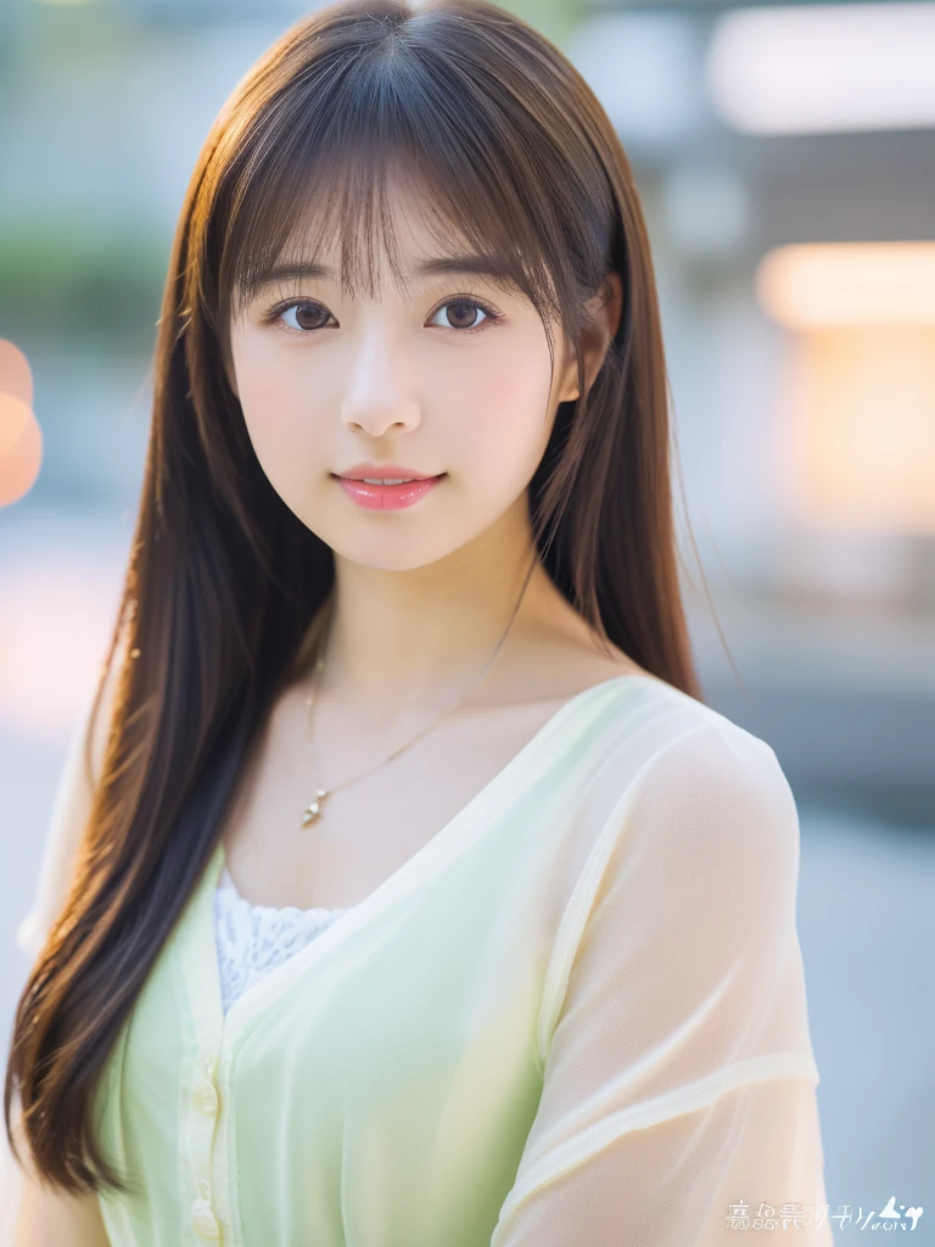 ((cute日本の女の子、beautiful japanese girl、1 girl、clear、19 years old、ponytail、Highly detailed face and skin texture、refinement、super detailed face、highly detailed eyes、Lee Hong、blush、cheek、ピンクのcheekを塗ったcheek、close-up of woman、 from the neck up、 Close to the camera、 positive face、Forward-facing body、look at the camera、front、cute、smooth white skin、Transparent skin texture、))、(dark brown hair、bangs)、beautiful woman with perfect style：1.4、japanese model、young gravure idol、若いcuteグラビアアイドル、Realistic young gravure idol、refinementされたグラビアアイドル、((highest quality、8K、masterpiece:1.3、１photograph))、(4K、RAWphotograph、highest quality)、(realistic、フォトrealistic:1.37)、Place someone on the other side of the screen、Natural light、professional lighting、