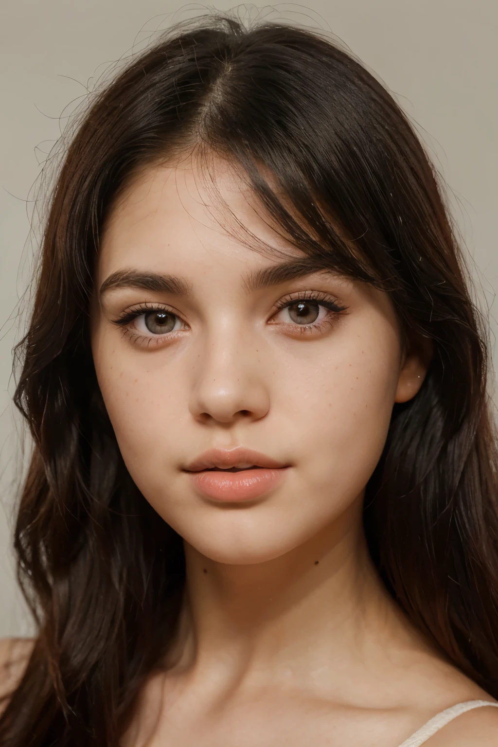 a beautiful young girl , height 5 feet 7 inch , black wavy hair , hourglass body , big eyes , sharp nose and fat red lips, 21 years old , well detailed , symetrical face,freckle on face ,thin, attractive,more vibrant , model face , lighter eyes, korean, more realistic, wolfcut hairstyle , black eyes
