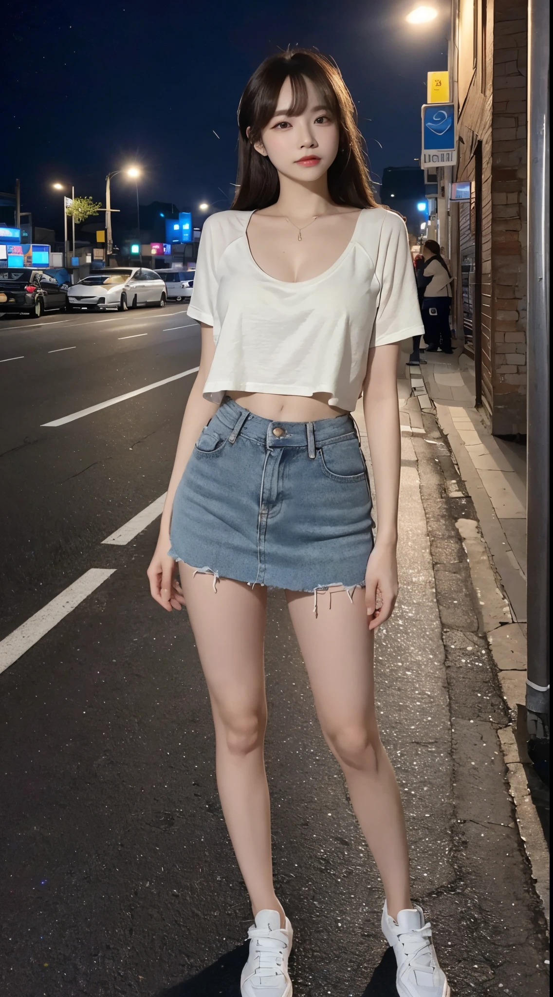 Telephoto,（fully body photo：1.4），shoe，Walk the streets，small thighs，(On the streets at night，the night:1.5），Very short mini skirt，student shoes， Night background,（cat ear：1.5），ssmile，（Detailed eyes：1.5），depth of fields，Wide，fully body photo,（8K， RAW photos， best qualtiy， tmasterpiece：1.2）， 1girll， 3D， Asians， Long hair，huge tit，Half of the chest is exposed，Big ass, Grey_Background， Huge_Breasts， nabel， nase，Bumpy figure， Realistis， 独奏，shiny skins，（美丽詳細な目：1.5），（realisticlying，photograph realistic：1），Masterpiece,Best quality,offcial art,Extremely detailed CG unifies 8K, 8K, and wallpaper,