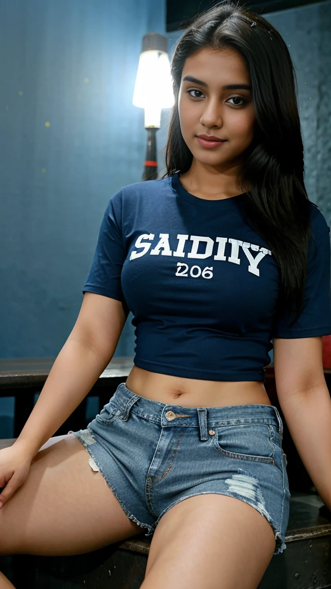 Indian Pretty girl wear jeans, tshirt,shirt,top ,shorts sitting in club