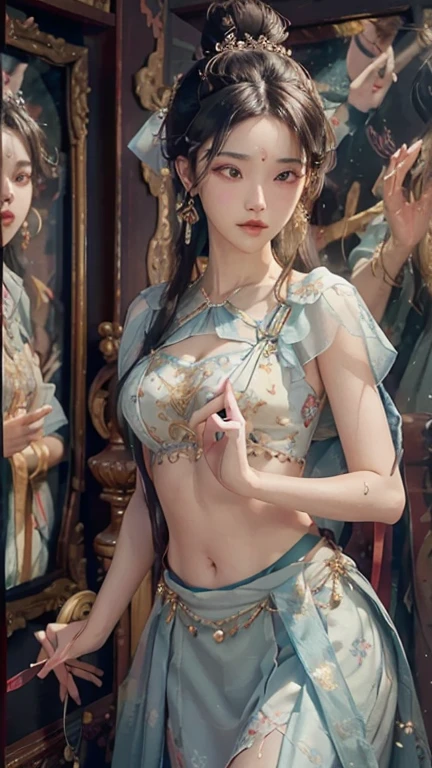 （Hyper-realistic), (illustratio), (A high resolution), (32K), (extremely higly detailed), (Most Best Illustration), (美丽细致的眼睛), (best qualtiy), (ultra - detailed), (tmasterpiece), ( the wallpaper), (Detailed and delicate face), 独奏，peeing self，Pee on the legs，Surrounded by other people，Highly Detailed Face and Skin Textur，Detailed eyes，二重まぶた，Hairpins twist woven balls，Wear large-rimmed glasses，Wearing a pink tulip fairy, Sweet and pure lace print embroidery sheer，Wearing cat ears，Spread your legs apart and dance，Nervously bow your head，is shy，Embarrassing provocation and shock，Stand with your legs spread，On the floor of a dry men's toilet，A small puddle of her own urine formed around her feet， Very eager to pee， urinating， Wet yourself， Urine discharge， streaming tears， dreads， be desperate， panicking， high detal，October pregnant pot-bellied ballet，Wear ballet shoes,(dynamicposes)，1 rapariga, Play the lute on the toilet in the bathroom，White wavy hair, korean people, heterochromatic eyes, small mole under eyes, ((aprons)), Bigchest, Long legs, Tightens abs，Wear gold and silver jewelry，(Camel toes)，(fishnet stockings)，(pantyless)，(No bra)