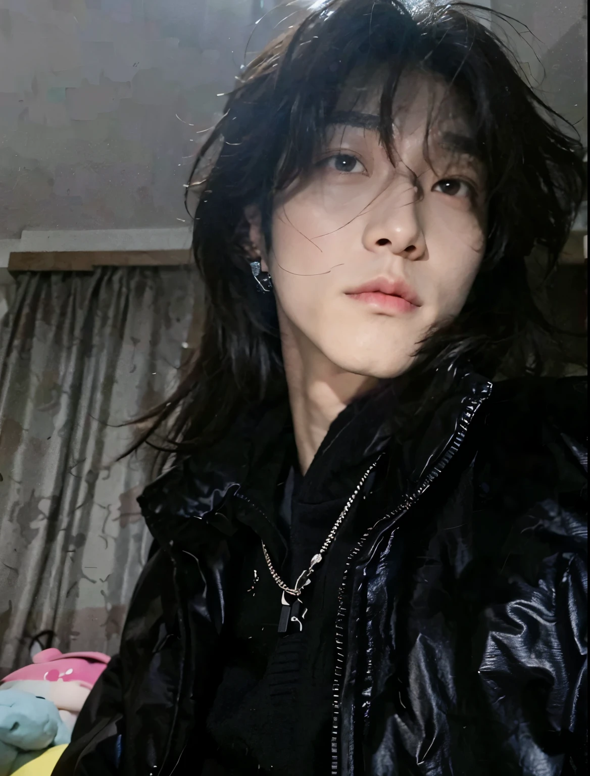 there is a man that is sitting down with a cell phone, Shinji, Marcos Lee, hyung tae, Kim Doyoung, inspirado em jeonseok lee, Hong junho hyung, adorable and pale korean face, taejune kim, lindo chad queixo, inspirado em Kim Myeong-guk, Shin Jeongho, Jimin\the right eyelid is swollenKim taehyung, rosto grande, 30 anos, barba pequena, bravo, chateado, bravo