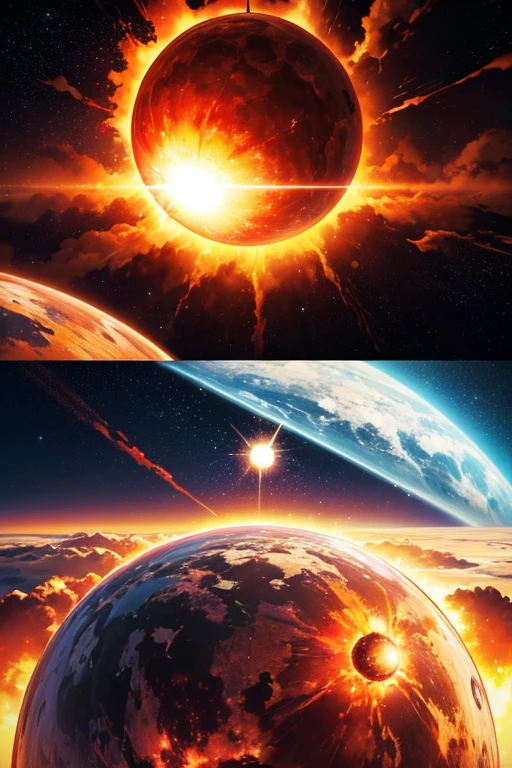 (best quality,4k,8k,highres,masterpiece:1.2),ultra-detailed,(realistic,photorealistic,photo-realistic:1.37),explosion in the sky,surreal nuclear eclipse,red asteroid explosion,apocalyptic nuclear weapon,powerful explosion,souls emerging from a portal,supernova explosion,Akira-style explosion,explosion sounds in the background,explosions in the background,apocalyptic spherical explosion,mushroom cloud,planetary explosion in the background