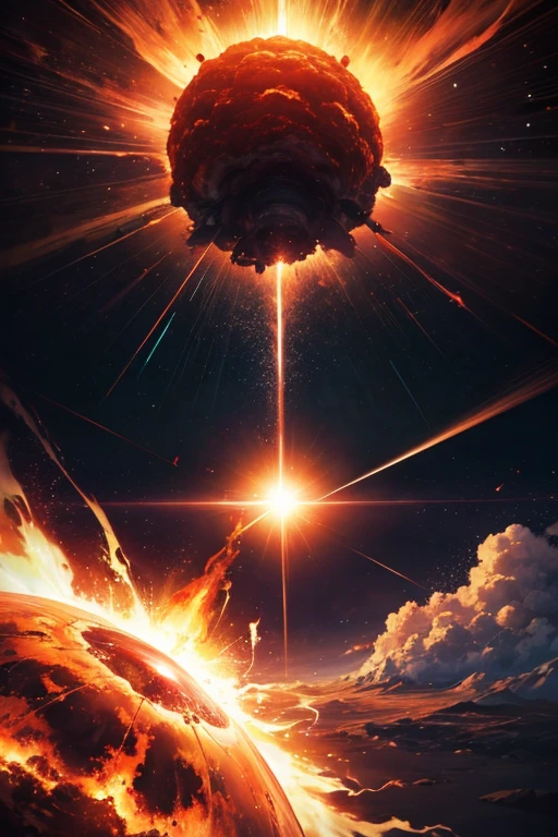 (best quality,4k,8k,highres,masterpiece:1.2),ultra-detailed,(realistic,photorealistic,photo-realistic:1.37),explosion in the sky,surreal nuclear eclipse,red asteroid explosion,apocalyptic nuclear weapon,powerful explosion,souls emerging from a portal,supernova explosion,Akira-style explosion,explosion sounds in the background,explosions in the background,apocalyptic spherical explosion,mushroom cloud,planetary explosion in the background