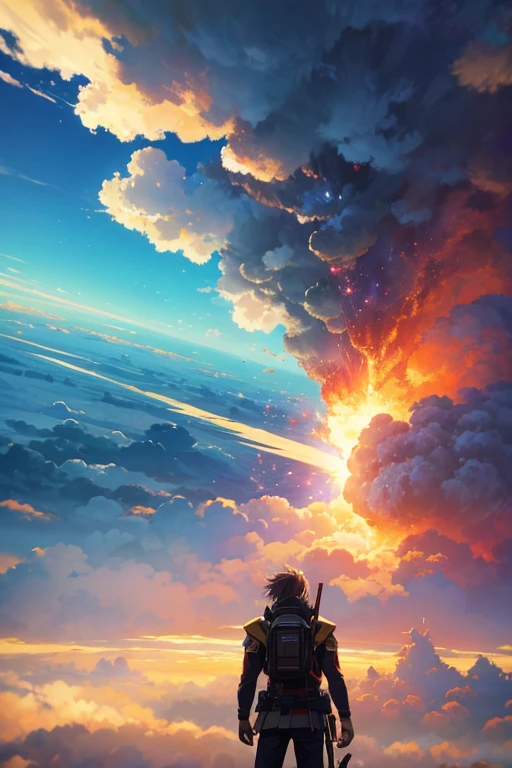 (best quality,4k,8k,highres,masterpiece:1.2),ultra-detailed,smoke rising from clouds,magnificent anime bullet visual effects,2012 anime screenshot,anime visual effects,explosions from Akira,launching spore clouds,illuminated spore flying,anime movie screenshot,Kurou anime screenshot,anime clouds,atmospheric anime,anime movie screenshot,huge explosions,anime screenshot