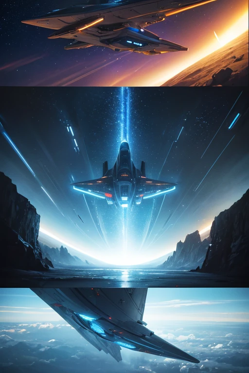 spaceship flying through a tunnel with a sky background, epic spaceship scene, the aesthetic of Neill Mechanics era spaceships, spaceship from the movie Dune, detailed cinematic shot, sci-fi spaceship in battle, high-definition visual effects-9, alien spaceship flying in space, spaceship soaring into the distance, Star Citizen vibe, industrial human spacecraft, screenshot from Star Wars movie