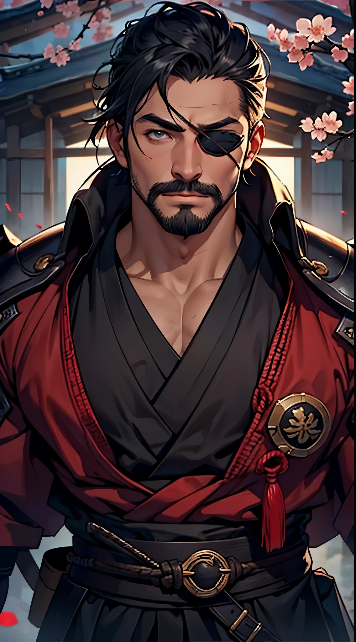 a middle-aged man around 50 years old, with a beard and well-defined facial features, a loose two-piece fantasy-realism style Dao robe, with black as the main color and red as the accent color in the design, this character embodies a finely crafted fantasy-style Chinese martial hero design in anime, characterized by a sophisticated and mature manga art style, high definition, best quality, highres, ultra-detailed, ultra-fine painting, extremely delicate, professional, anatomically correct, symmetrical face, extremely detailed eyes and face, high quality eyes, creativity, RAW photo, UHD, 8k, Natural light, cinematic lighting, masterpiece:1.5