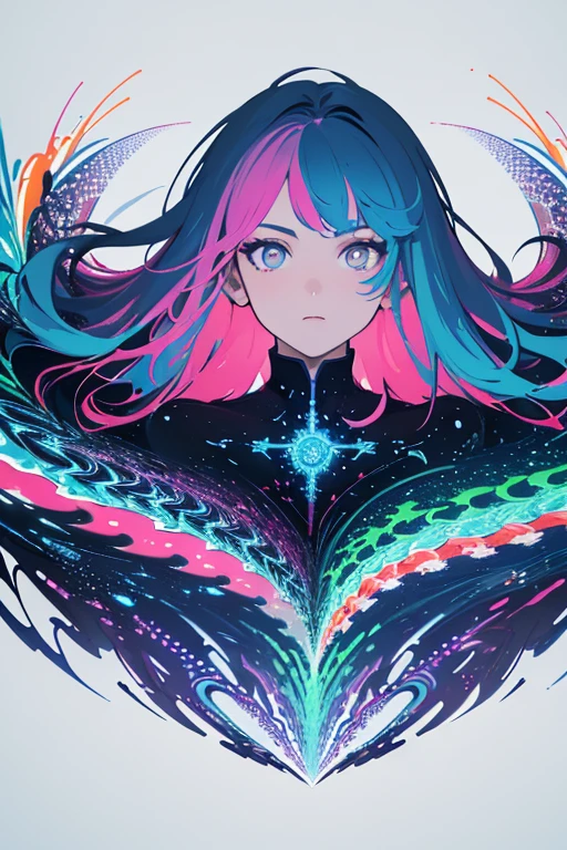 (masterpiece, best quality:1.2),(concept art、fractal art:1.5) ,(flat color:1.2),(2D:1.3),(fluorescence colour:1.5,colorful:1.2),fluorescence multicolored hair、looking at viewer,1girl,beautiful face,Gentle face,solo,upper body,floating colorful fluorescent lines,vivid color、fractal art、Symmetrical、
Mysterious