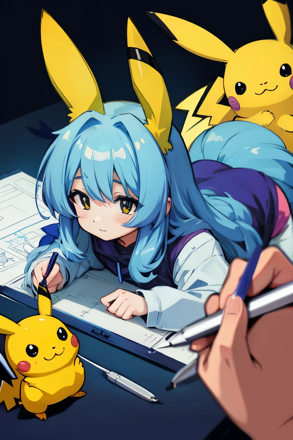 fait un pikachu et suicune amie en dessin animé 