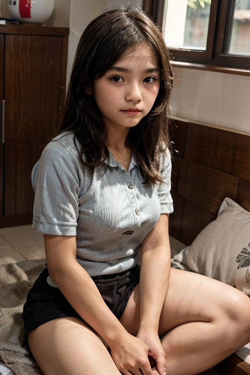 A ars old Indonesian girl at home doing a homework