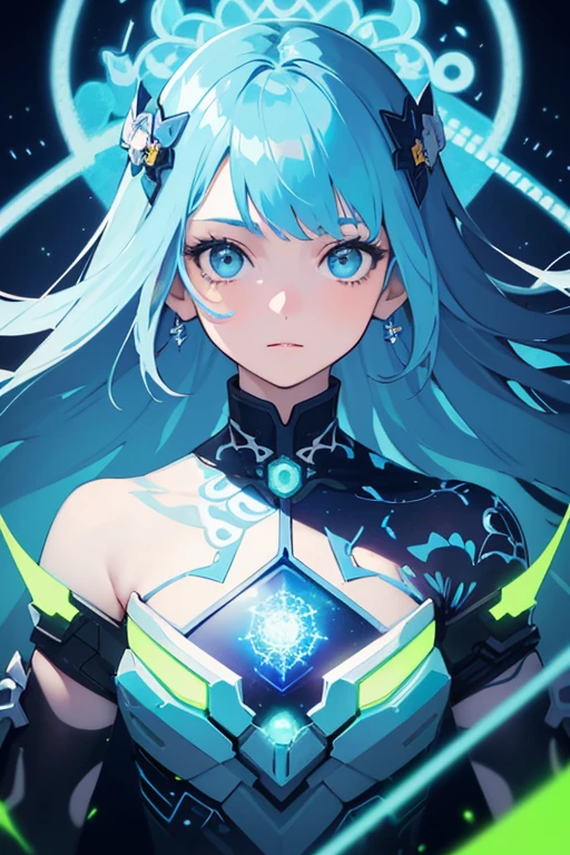 (masterpiece, best quality:1.2),(concept art、fractal art:1.5) ,(flat color:1.2),(2D:1.3),(fluorescence colour:1.5,colorful:1.2),fluorescence multicolored hair、looking at viewer,1girl,beautiful face,Gentle face,solo,upper body,floating colorful fluorescent lines,vivid color、fractal art、Symmetrical、
Mysterious  atmosphere
