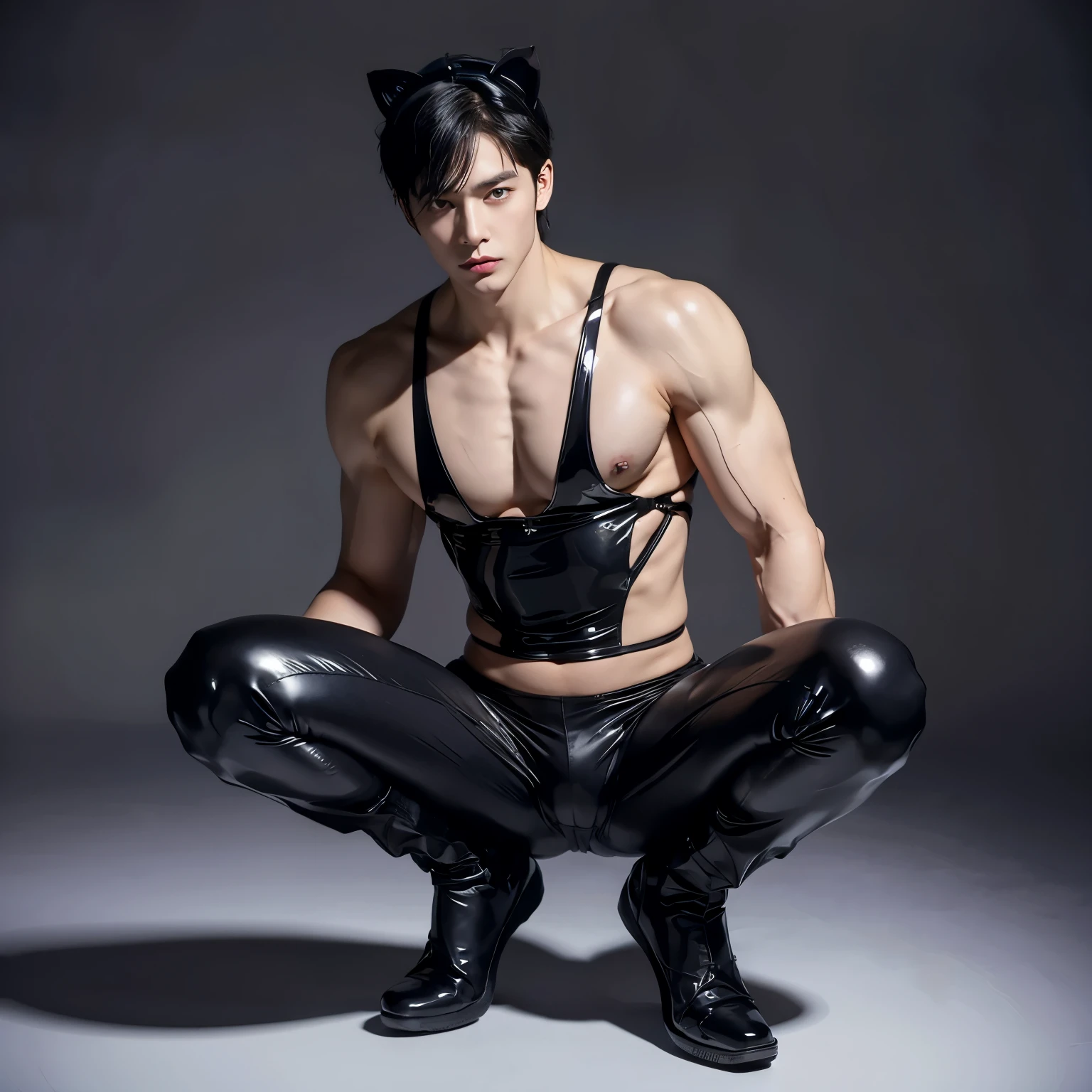 The crotch is huge，Black latex cat ears