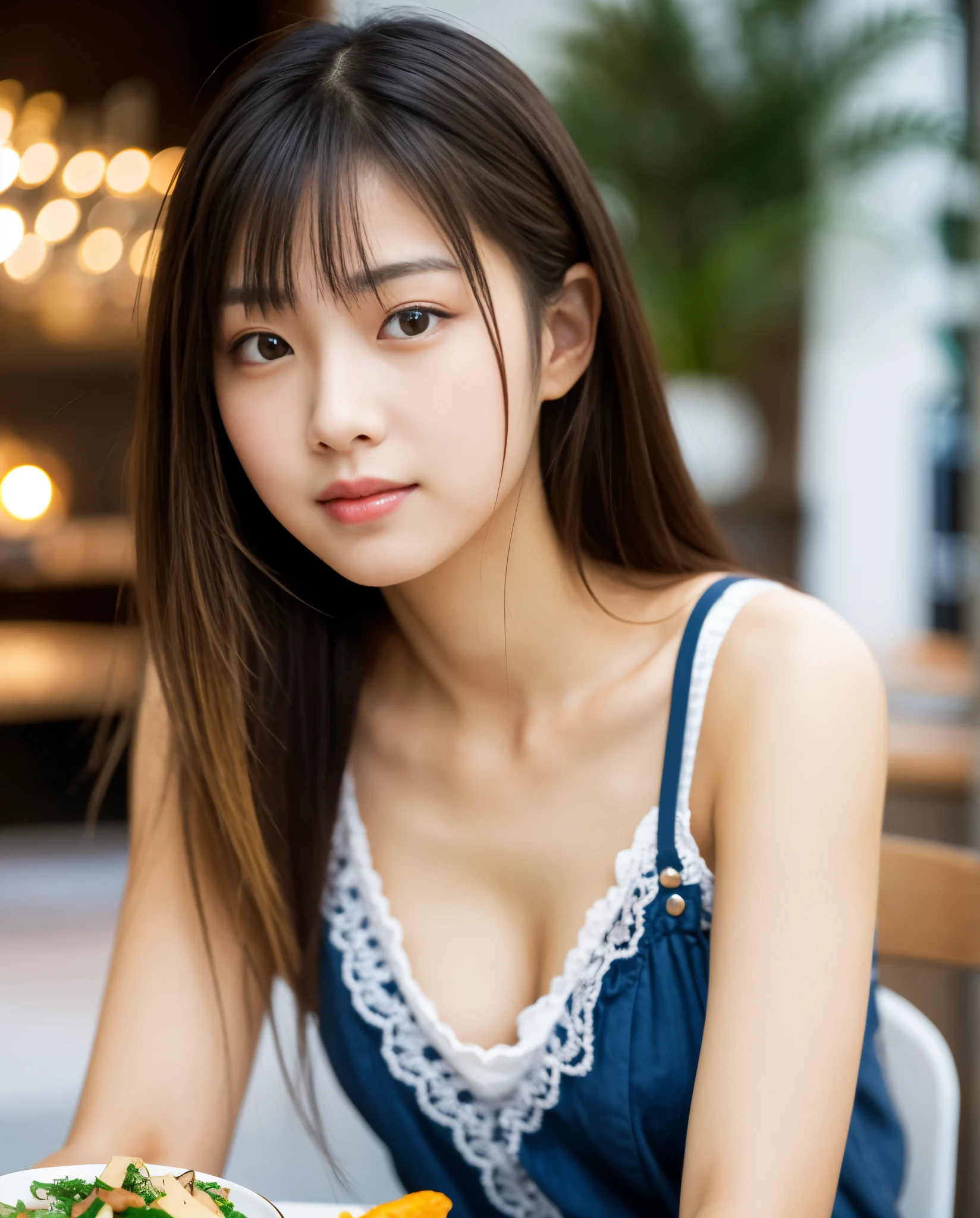 Close up portrait of woman sitting at table with food plate, gorgeous young korean woman, beautiful young korean woman, beautiful korean woman, japanese model, Young and cute gravure idol, Yoshitomo Nara, Real young gravure idol, beautiful japanese girl face, korean girl, yasumoto oka
