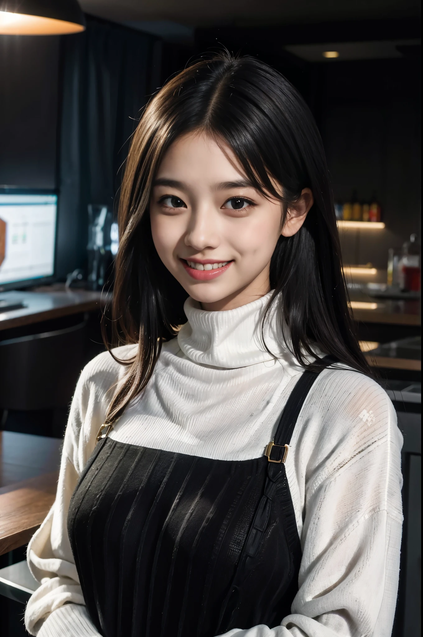 {(1 girl:18-year-old:smile),(white turtleneck sweater:1.4)}, BREAK,(RAW photo, highest quality),