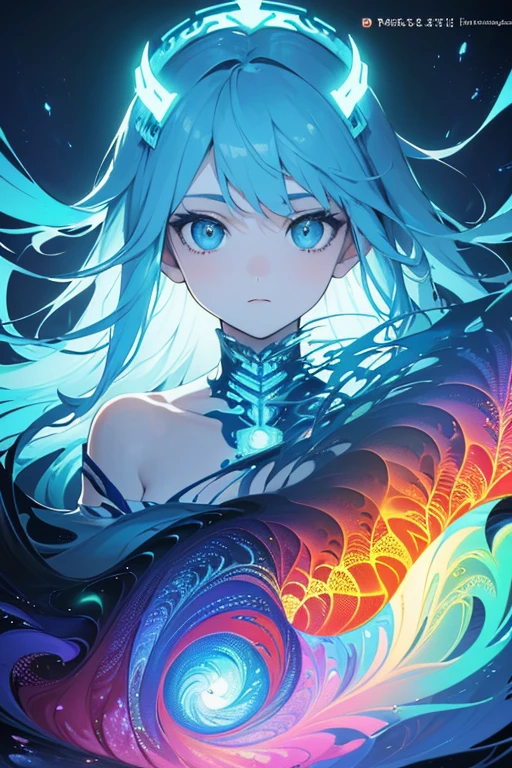 (masterpiece, best quality:1.2),(concept art、fractal art:1.5) ,(flat color:1.2),(2D:1.3),(fluorescence colour:1.5,colorful:1.2),fluorescence multicolored hair、looking at viewer,1Goddess,beautiful face,Gentle face,solo,upper body,floating colorful fluorescent lines,vivid color、fractal art、Symmetrical、
Mysterious atmosphere、liberation from oppression