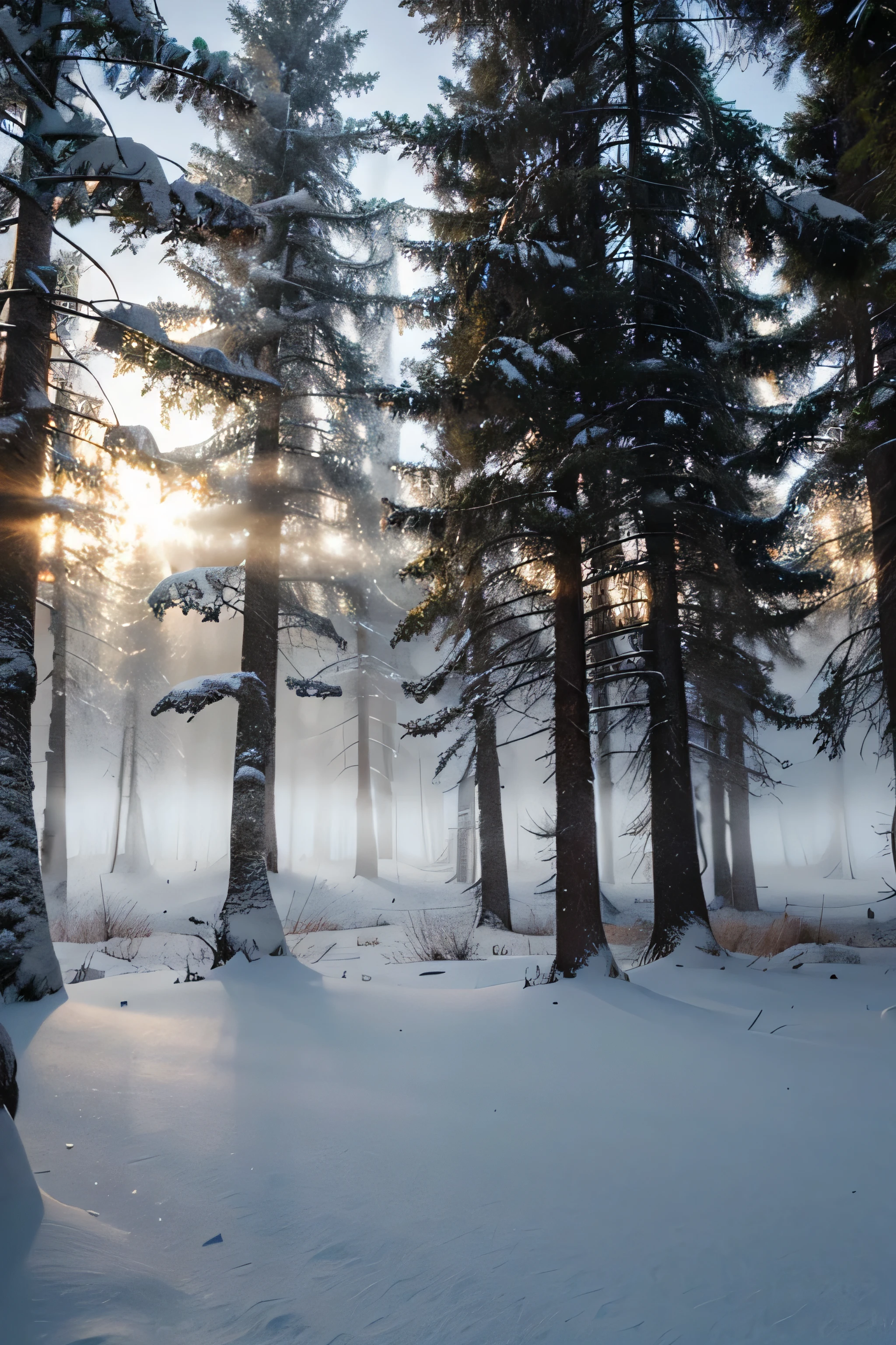 forest foggy 4k with snow in canada