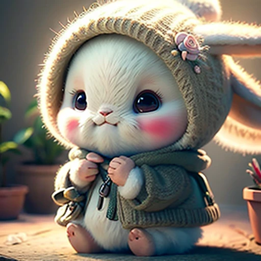 holding camera, arbre_souche, fleurs, Adorable , Duveteux, photorealistic, soft lighting, Dora