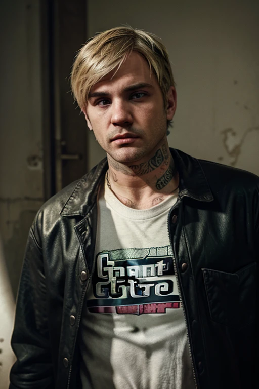 ((GTA v)) Lil peep's style looking into the camera ((holding a Bible)), ((Roupas grifes)), estilo de rua, Carregando grito, ((GTA V completo)), ((cinemactic)), solo, obra prima