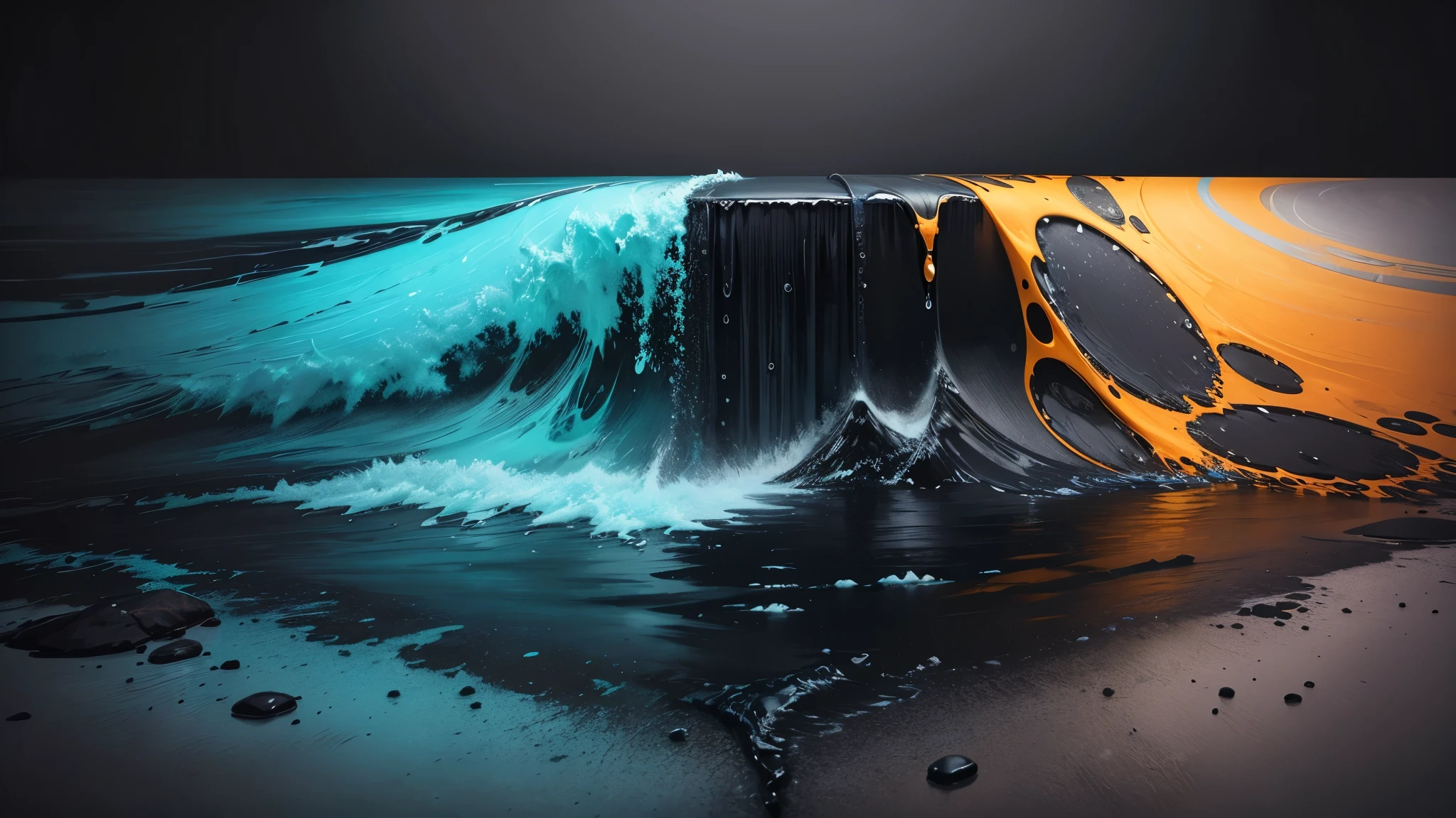 water,colorful,neon,watery,high resolution, high quality, dark grey background, black grey grdient, painting art, painting, cadre
