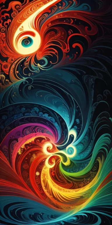 arte greatwave Alex tons alegres arte Fractal Face happy Splitting, Tonnen rot, leuchtende Farben, backlight, glowing, psychodelic, by MUCH|MIRO