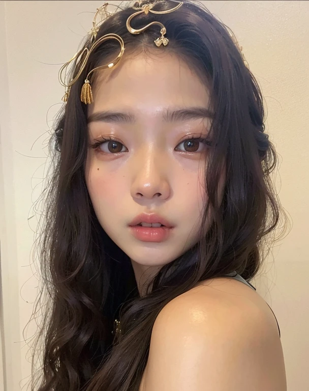 Arafed woman with long hair wearing a gold headband, jennie blackpink, asian face, gema chen, a young Asian woman, Louise Zhang, Heonhwa Choe, gongbi, wenfei you, jaeyeon nam, Xintong Chen, taejune kim, detailed face of an Asian girl, Yanjun Chengt, Lulu Chen