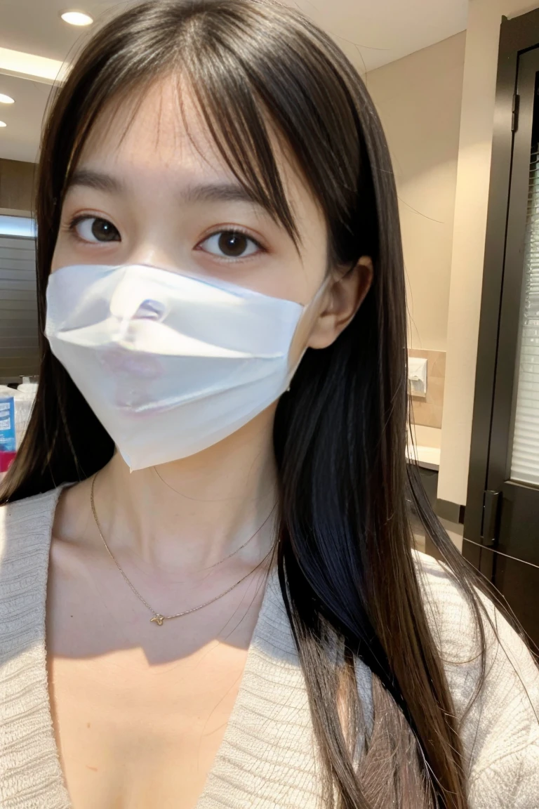beauty asian girl doing selfie with mask