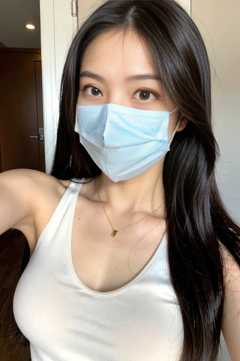 beauty asian girl doing selfie with mask