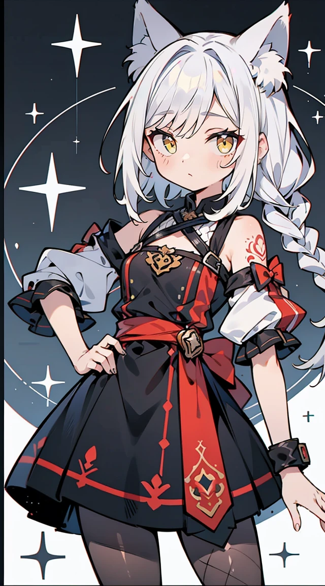 1 garota em, corpo todo, Design de personagem, ((Braided and crumpled wolf hair)), ((eyes are yellow)),  Olhos negros ocos sem destaques, ((Cara reta fria)), Lavagemcerebral, seios grandes e cheios, alta qualidade, Sacanagem, Magic Reform, Indecent tattoos on the lower abdomen, Vestido de fenda de borracha preta, Fishnet pantyhose, cintas-ligas, salto alto preto, plano amplo, Detailed arrest background