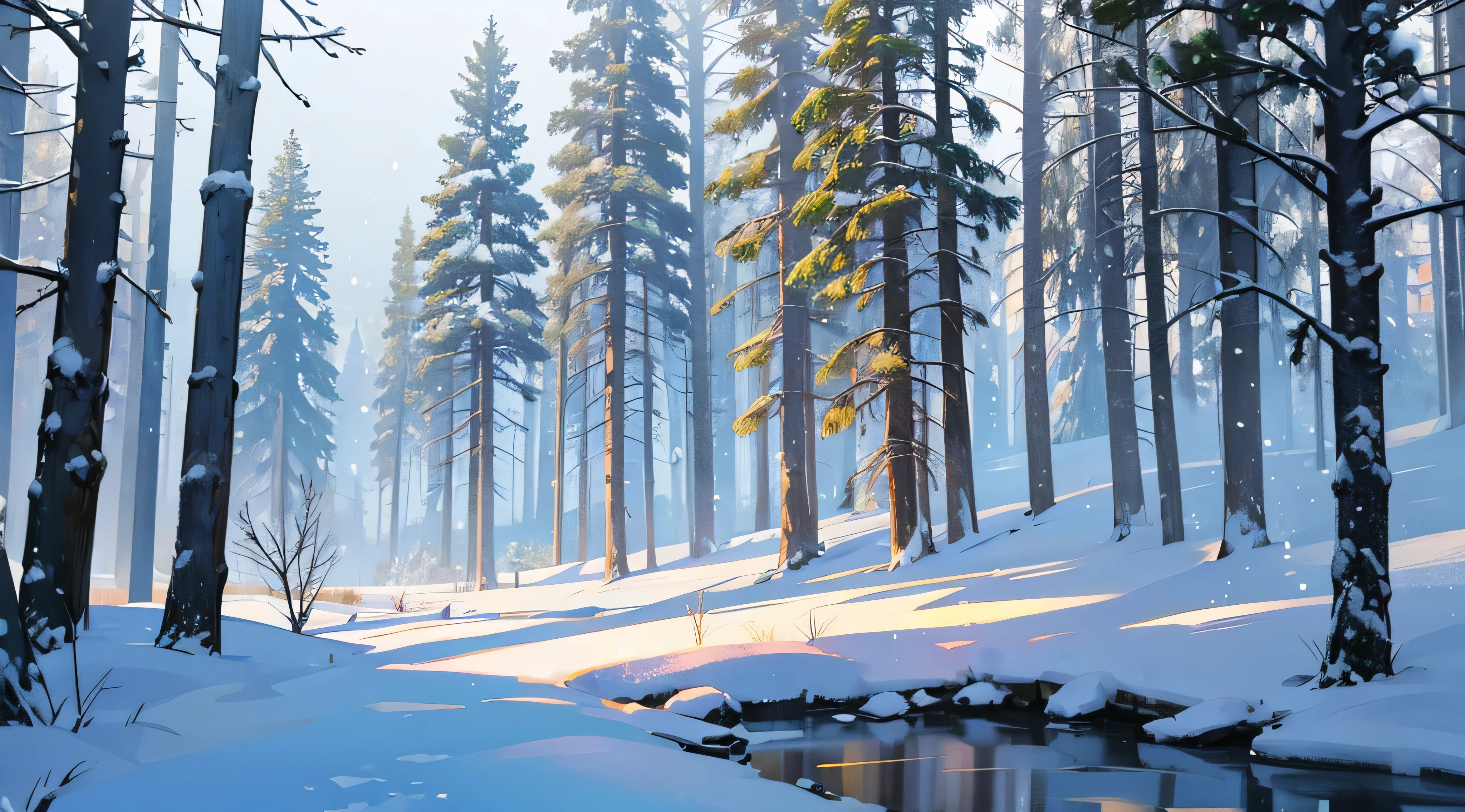 nature , snow , snowing, landscape, the forest, details, High quality, Best quality, ultra detailed, ((masterpiece))
