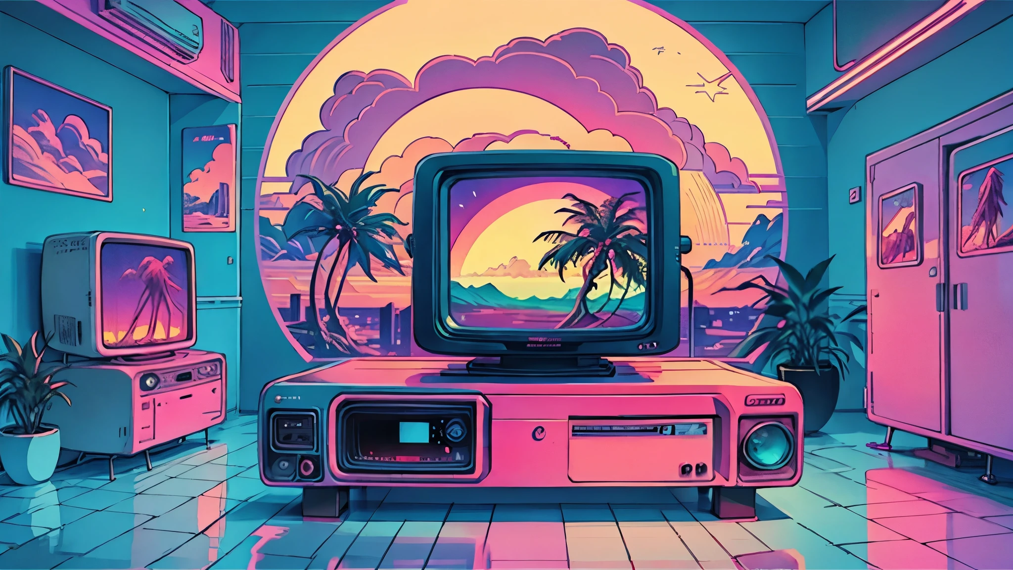 retro tv screen, retrowave, vibrant colors