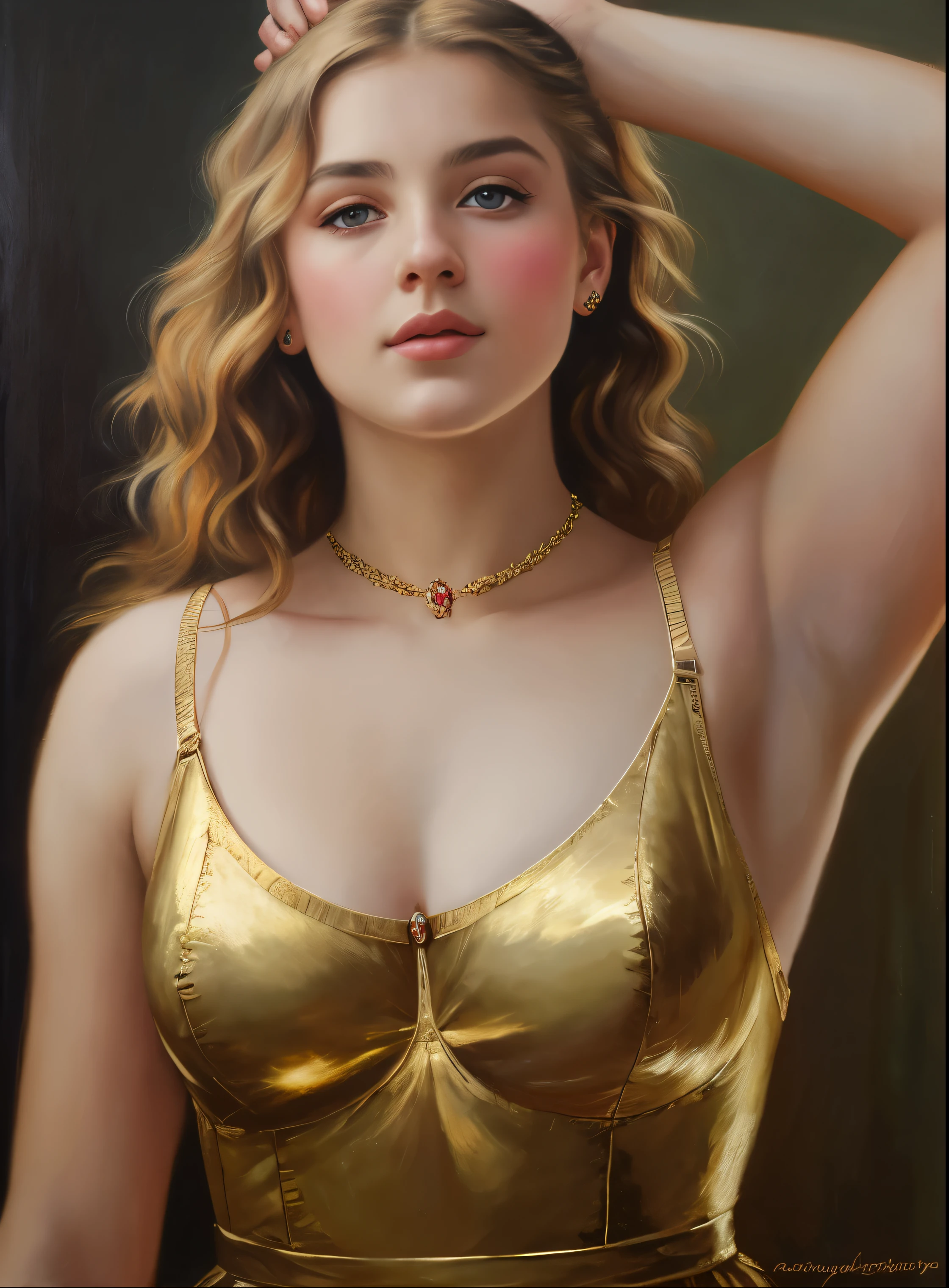 portrait, girl, middle ages, classicism, andrey atroshenko style, painting, pierced eyes, beautifully styled hair, traditional media, realistic, figurative, fine art, oil on canvas, HDR, 8K, original character, high resolution, high detail, focus on the face, beautiful eyes