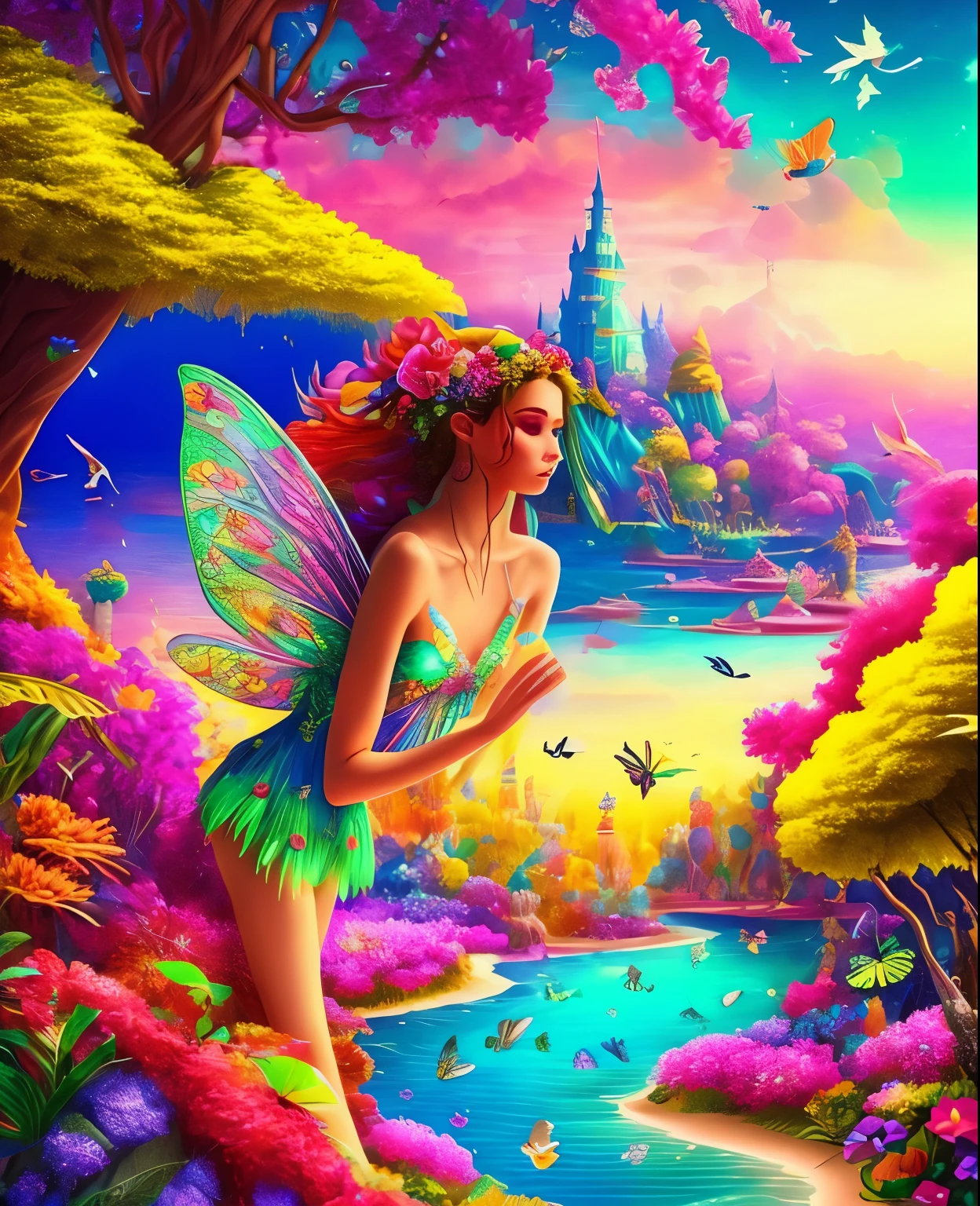 a fairy in colorful paradise.