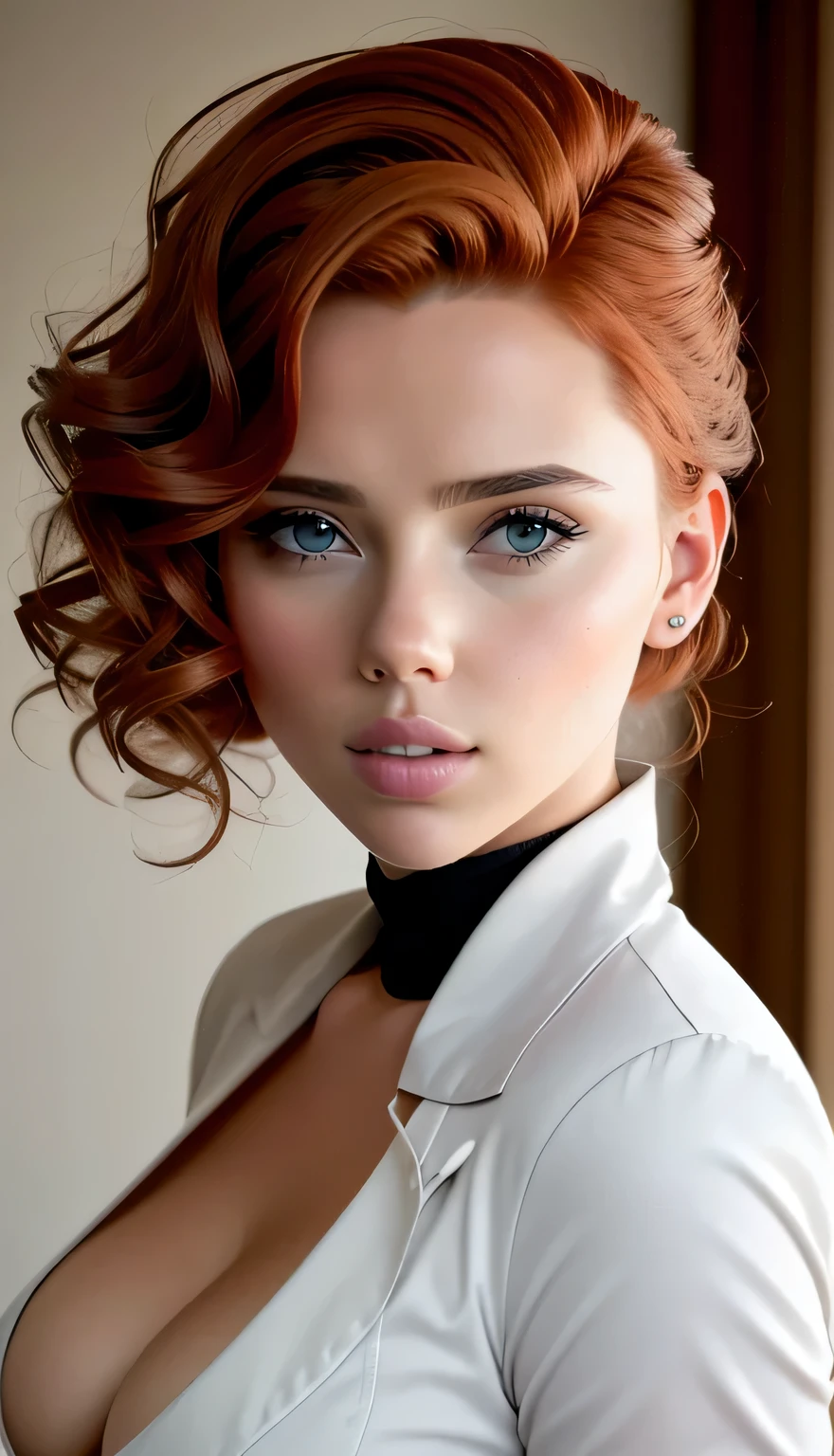 (chef-d'œuvre), (meilleure qualité), (photoréaliste:1.3), 8K, texture de peau détaillée, texture de tissu détaillée, beau visage détaillé, détails complexes, Ultra détaillé, Scarlett Johansson, Black Widow dans le style de Captain America, cheveux roux raides, (corps pleine longueur:1.2)