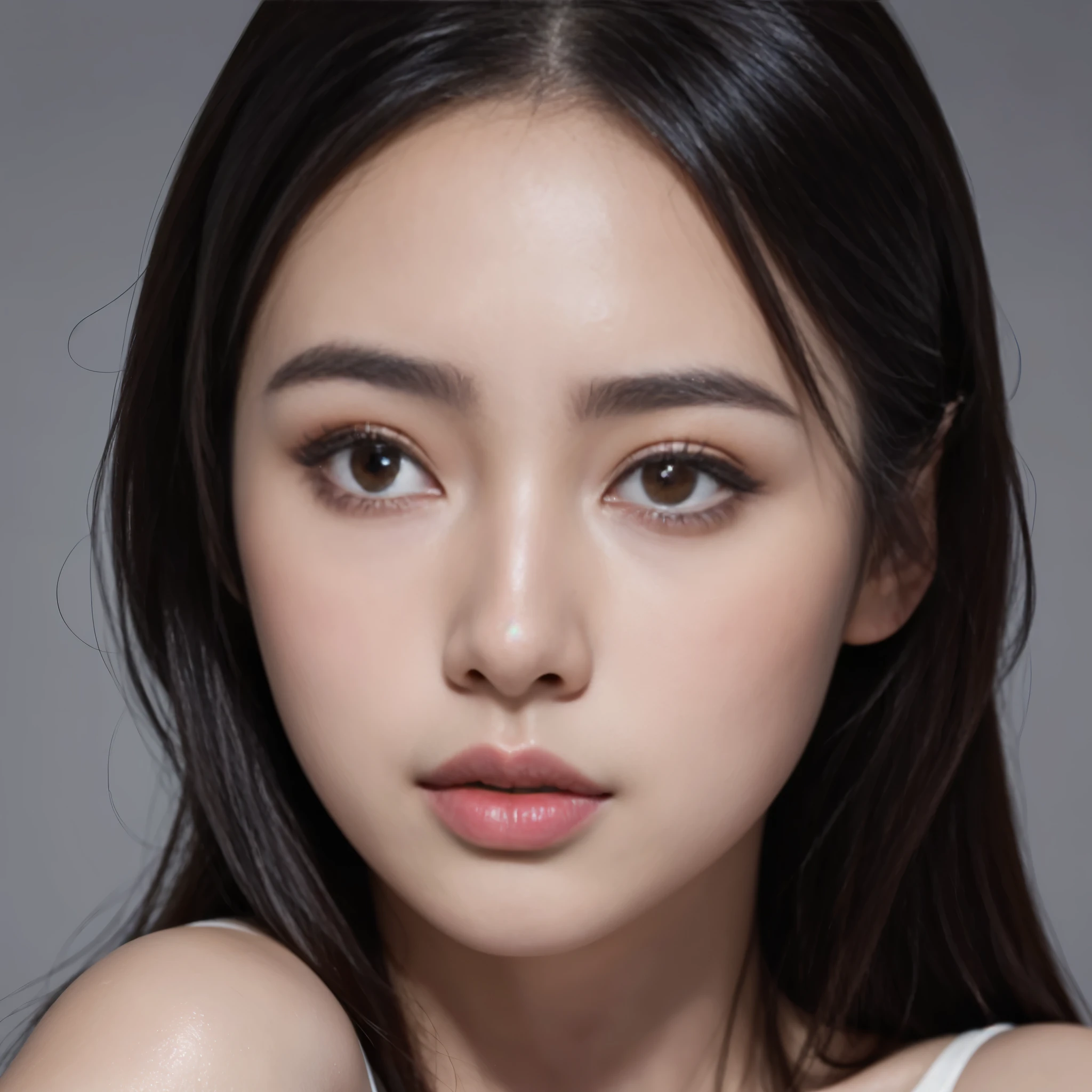 1girl, photorealistic portrait, ultra detailed face, asian girl, 22 years old, plump lips, dark eyes, delicious