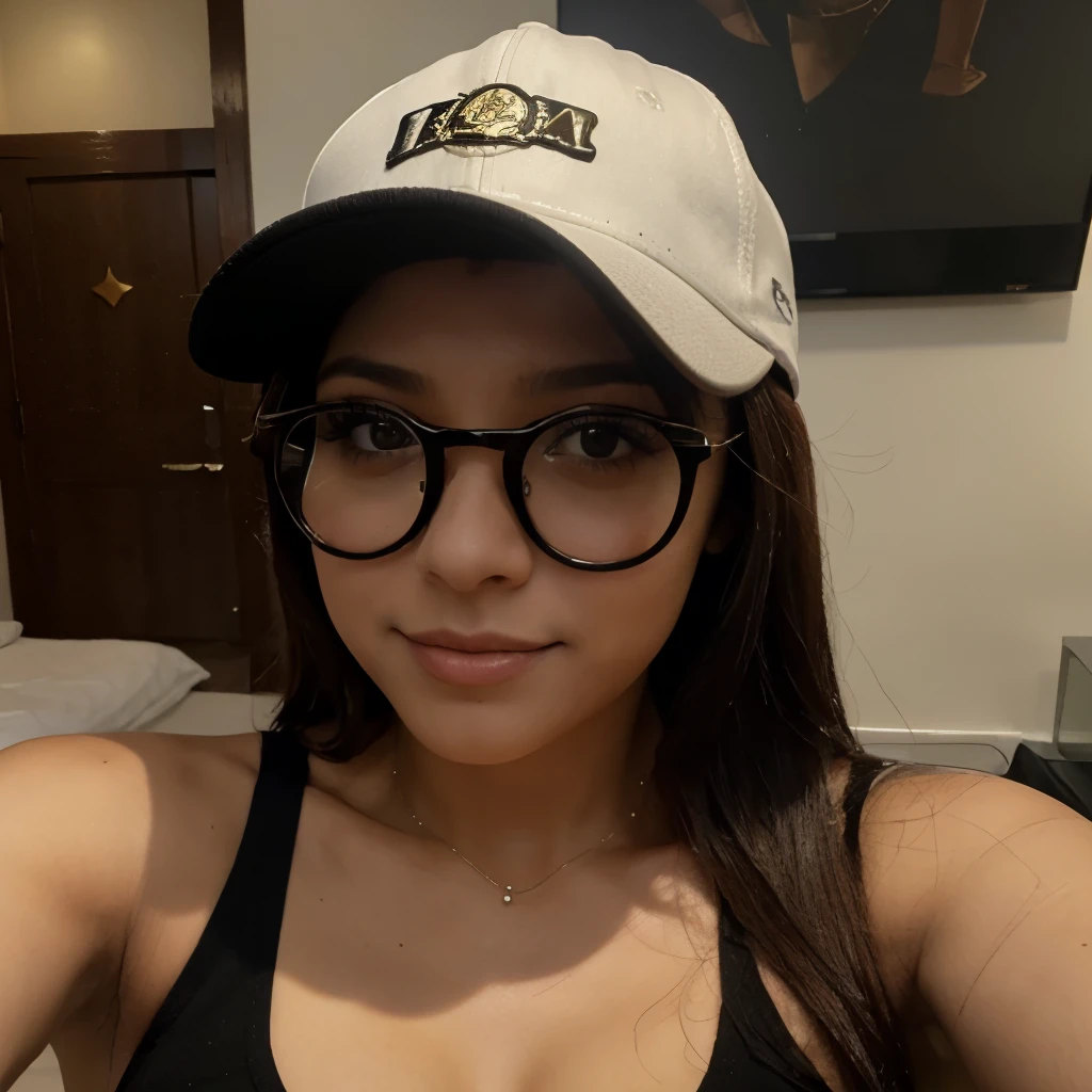 Selfie chica colombiana hermosa con lentes oscuros y gorra
