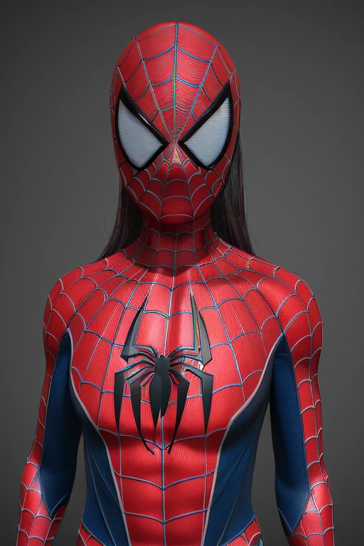 (obra de arte), (melhor qualidade), high resolution, Kei1, 1 garota, Sozinho, olhos azuis, Cabelo longo, (((wears a detailed black female Spider-Man costume with mask)))), fita em forma de teia de aranha, franja, Cabelo longo and price, clavicle, cabelo grisalho, faixa de cabelo preto, neck ribbon, cabelo entre os olhos, Medium sized breasts, tiro de vaqueiro, sorriso, ((Anatomically correct detailed body with error-free detailed hands)),  ((Ela tem pose de batalha)), (She&#39;s shooting cobwebs like Spider-Man, mas com gelo afiado), (Detailed full scenario)