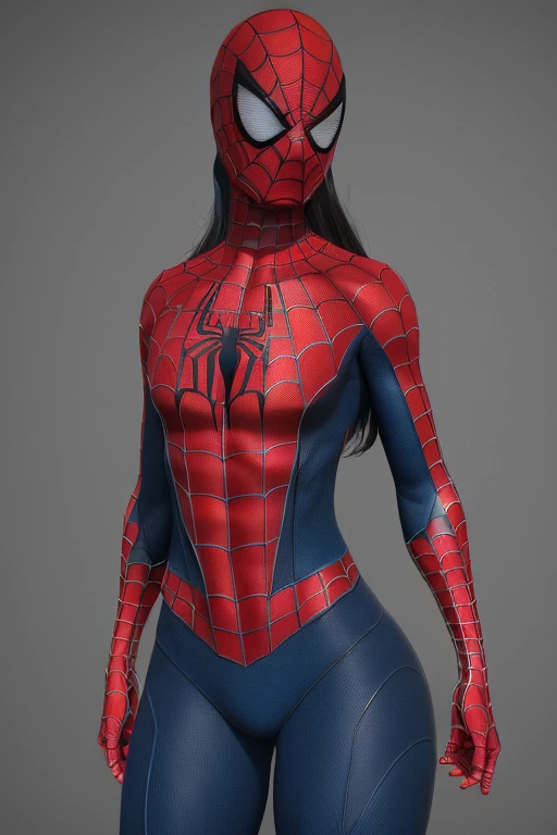 (obra de arte), (melhor qualidade), high resolution, Kei1, 1 garota, Sozinho, olhos azuis, Cabelo longo, (((wears a detailed black female Spider-Man costume with mask)))), fita em forma de teia de aranha, franja, Cabelo longo and price, clavicle, cabelo grisalho, faixa de cabelo preto, neck ribbon, cabelo entre os olhos, Medium sized breasts, tiro de vaqueiro, sorriso, ((Anatomically correct detailed body with error-free detailed hands)),  ((Ela tem pose de batalha)), (She&#39;s shooting cobwebs like Spider-Man, mas com gelo afiado), (Detailed full scenario) just with the mask on my face covering my eyes 