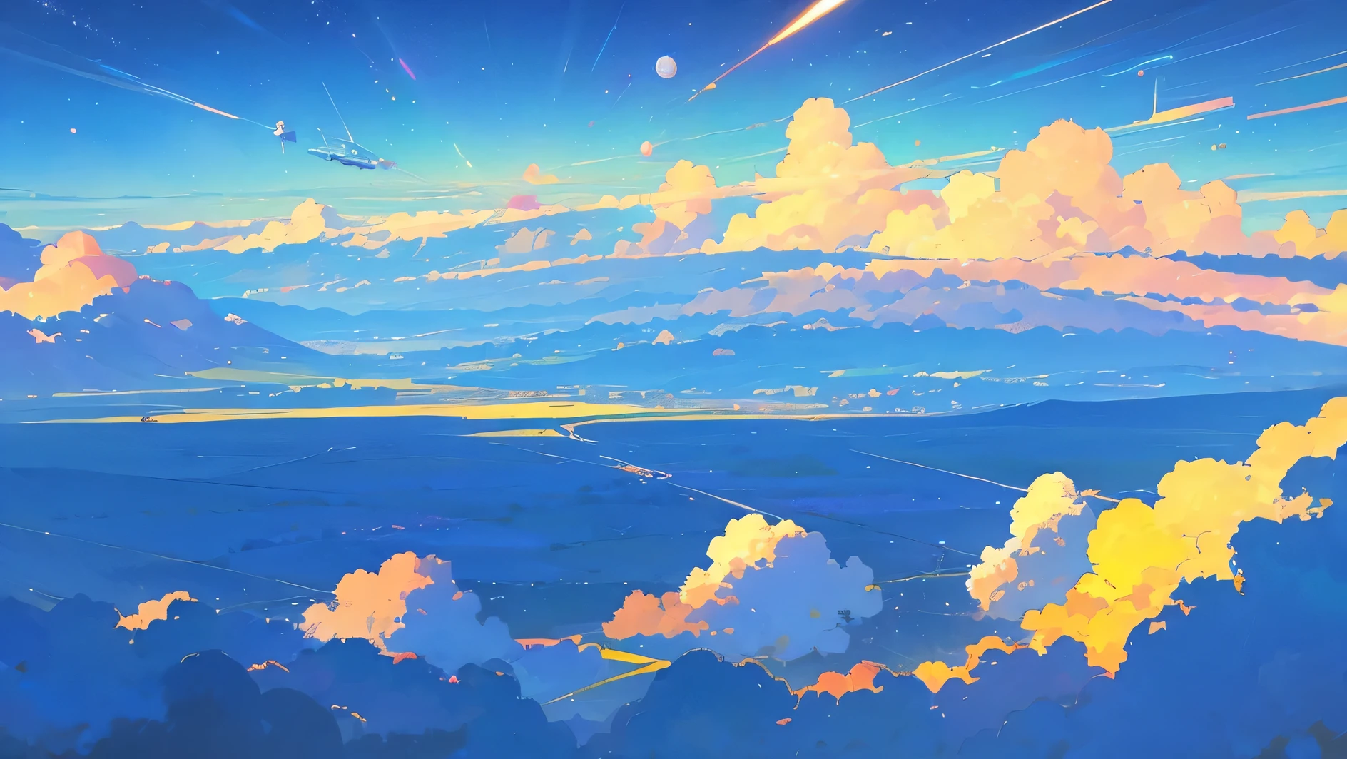 Space planets lovely beautiful peace scene wallpaper blue and yellow