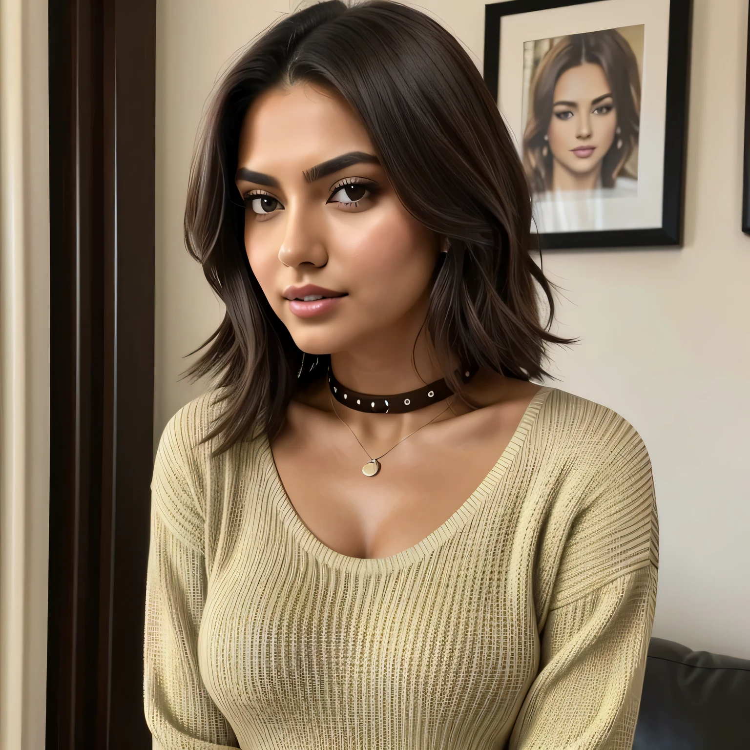 1 chica en, edad19, Solo, pelo largo, tetas colosales, mirando al espectador, pelo rubio, hombros descubiertos, Brown eyes, joya, cuerpo completo, un collar, fuera de los hombros, Sweaters, Realista, un sexy