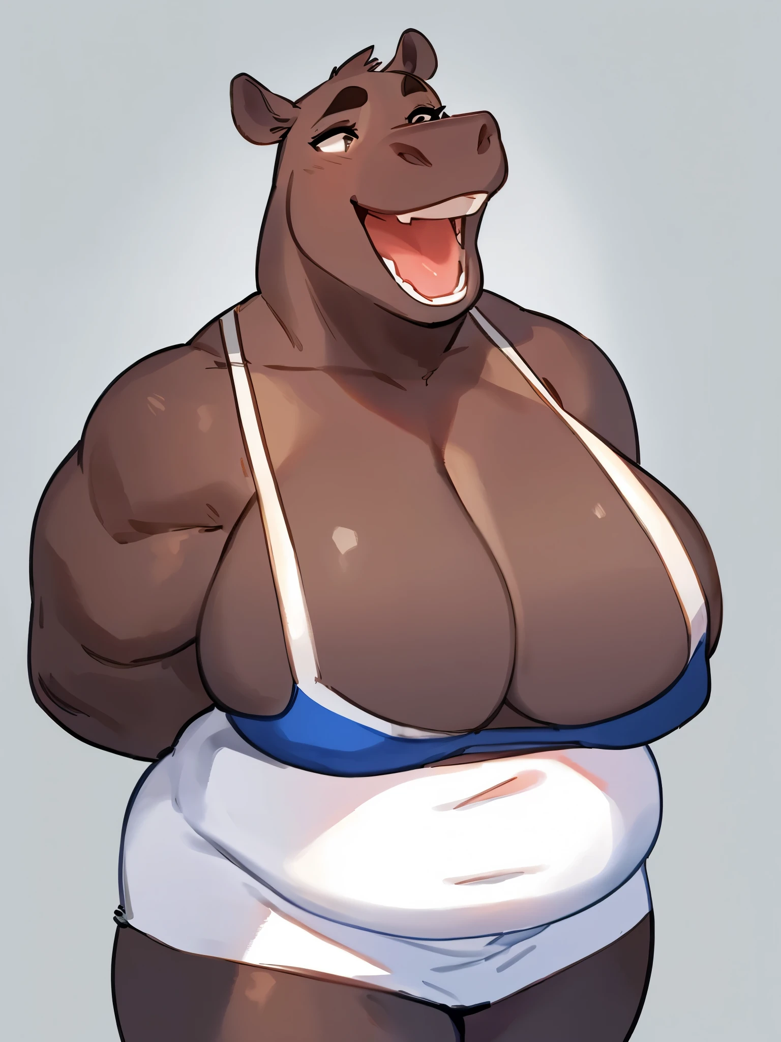 By bebebebebe, by lostgoose, by goonie-san, solo, female, , fat, overweight, muscular, (((open mouth))), hippopotamus, 
