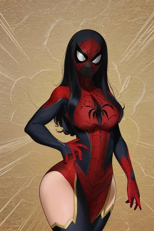 (obra de arte), (melhor qualidade), high resolution, Kei1, 1 garota, Sozinho, olhos azuis, Cabelo longo, (((wears a detailed black female Spider-Man costume with mask)))), fita em forma de teia de aranha, franja, Cabelo longo and price, clavicle, cabelo grisalho, faixa de cabelo preto, neck ribbon, cabelo entre os olhos, Medium sized breasts, tiro de vaqueiro, sorriso, ((Anatomically correct detailed body with error-free detailed hands)),  ((Ela tem pose de batalha)), (She&#39;s shooting cobwebs like Spider-Man, mas com gelo afiado), (Detailed full scenario)