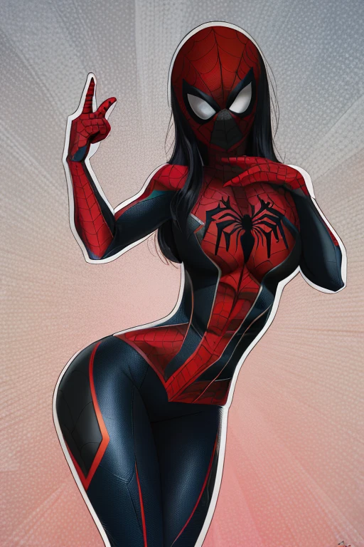 (obra de arte), (melhor qualidade), high resolution, Kei1, 1 garota, Sozinho, olhos azuis, Cabelo longo, (((wears a detailed black female Spider-Man costume with mask)))), fita em forma de teia de aranha, franja, Cabelo longo and price, clavicle, cabelo grisalho, faixa de cabelo preto, neck ribbon, cabelo entre os olhos, Medium sized breasts, tiro de vaqueiro, sorriso, ((Anatomically correct detailed body with error-free detailed hands)),  ((Ela tem pose de batalha)), (She&#39;s shooting cobwebs like Spider-Man, mas com gelo afiado), (Detailed full scenario)