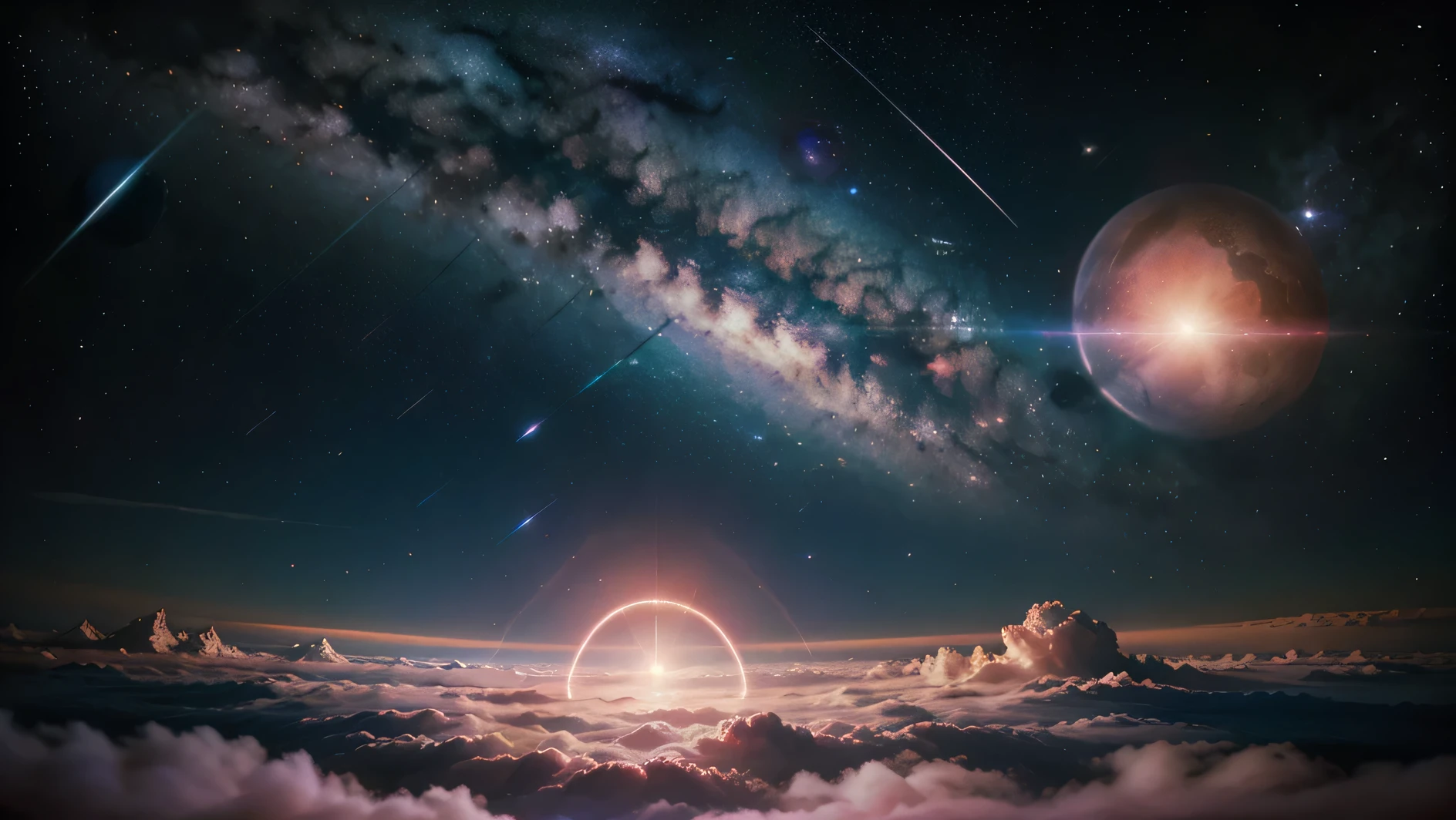 beautiful space planets galaxies, wallpaper, stars, romantic and nostalgic anime pink and blue